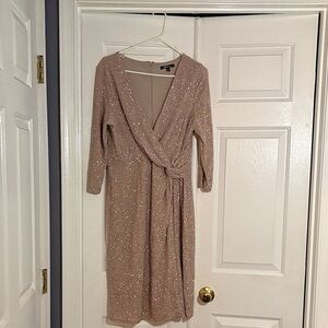 Glamorous Long Sleeve Sequin Dress in Tan